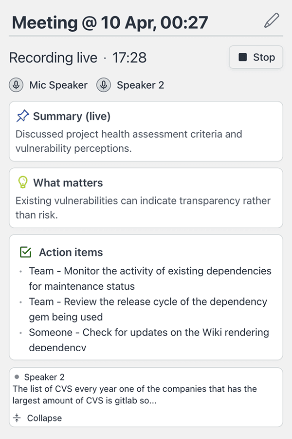 Live meeting extraction